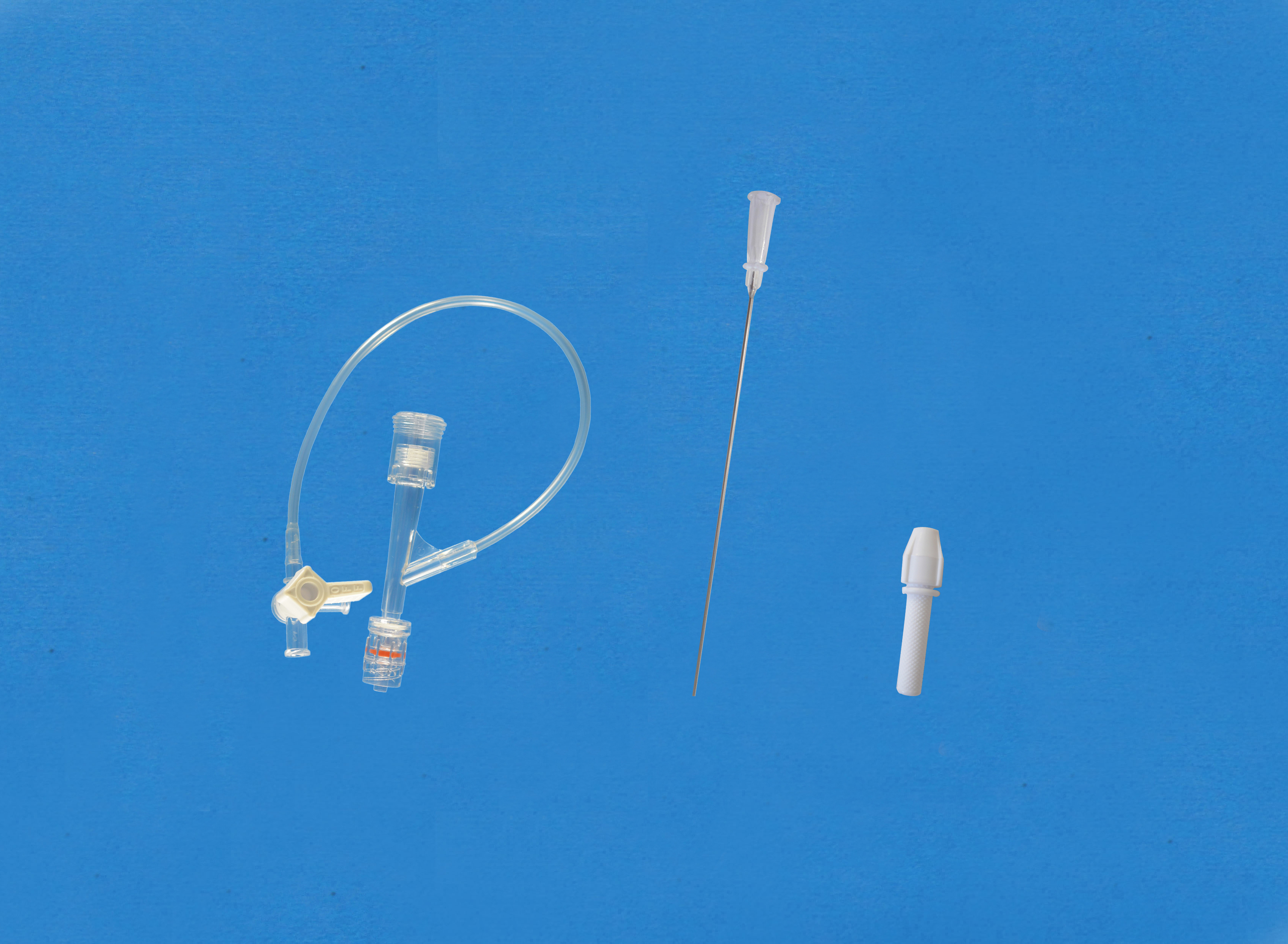 一次性使用Y型连接器套件-二档按压式侧枝为延长管和三通，小针座校直器，白色铜芯扭控器