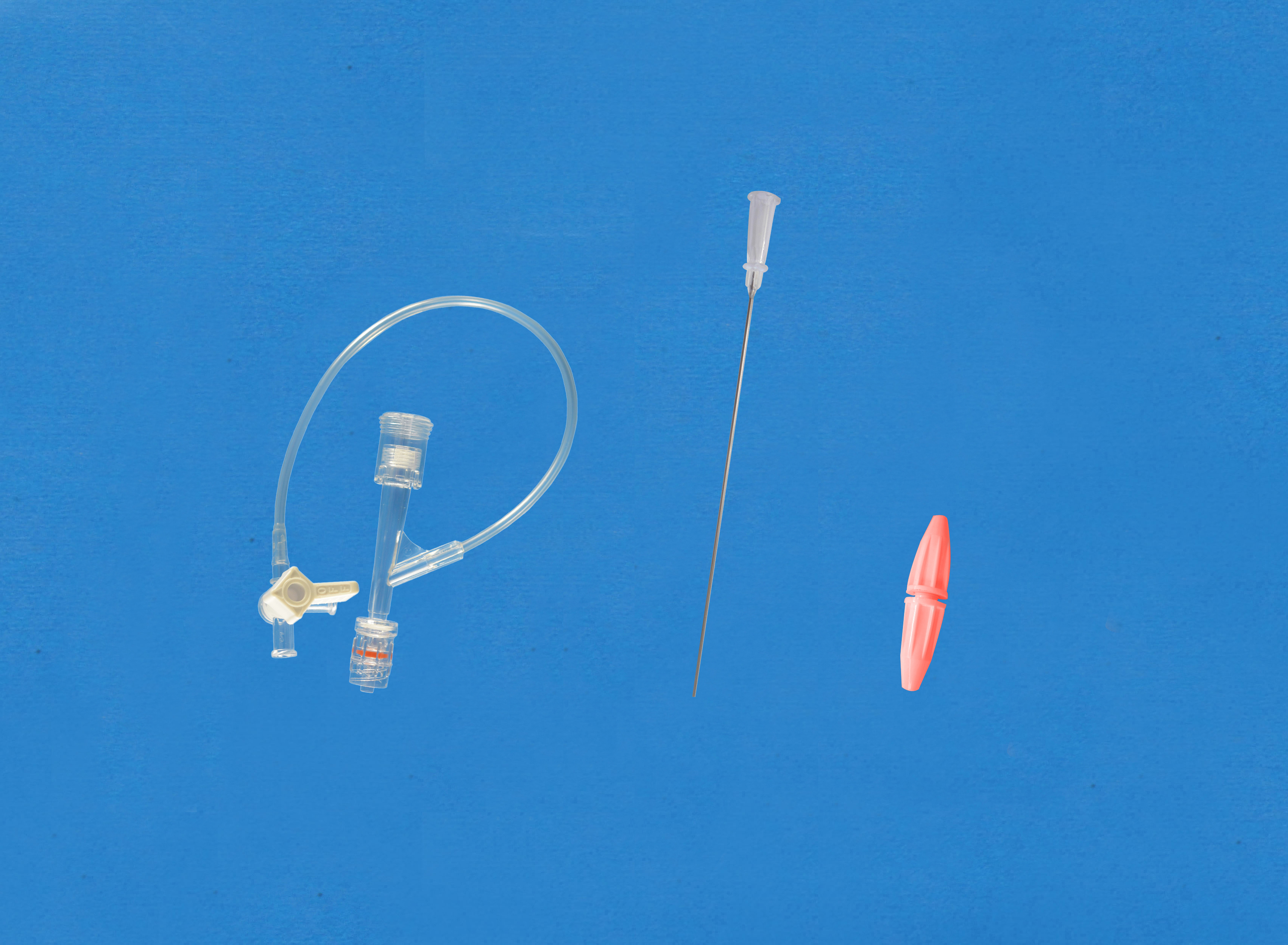一次性使用Y型连接器套件-二档按压式侧枝为延长管和三通，小针座校直器，红色全塑扭控器