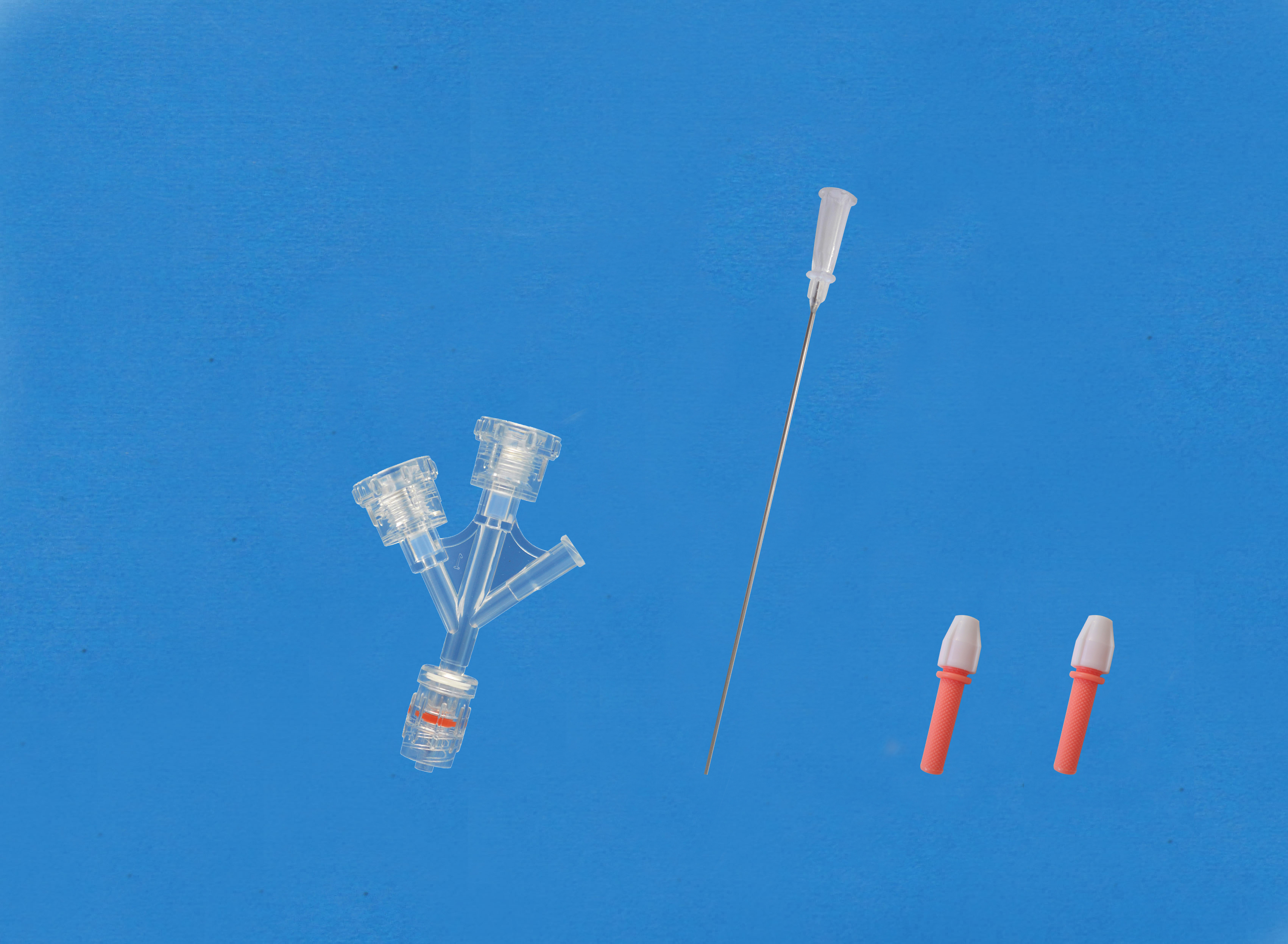 Haemostatic valves, Double Screw Type, Sideon Female Luer, Insertion Tool with Small Hub, Red/Copper 2 Torquers 